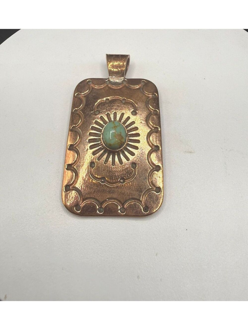 Southwestern Copper & Turquoise Statement Pendant - Large Artisan Design